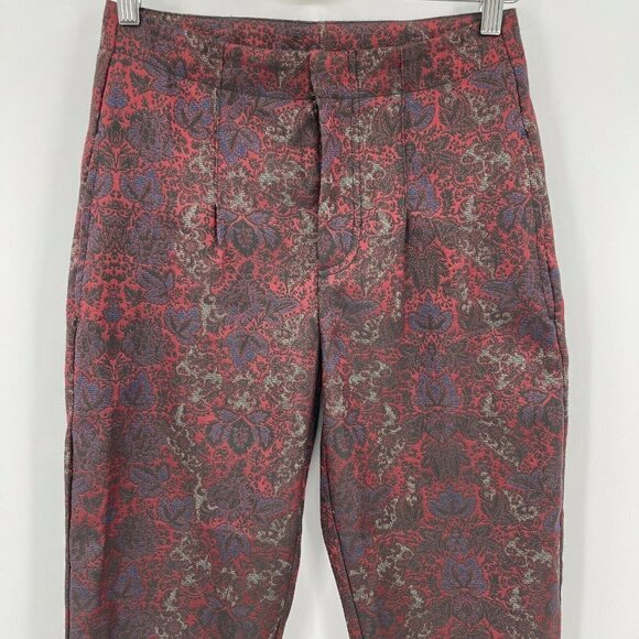 Free People High Waisted Pleated Front Cropped Brocade Jacquard Pants - Picture 2 of 8